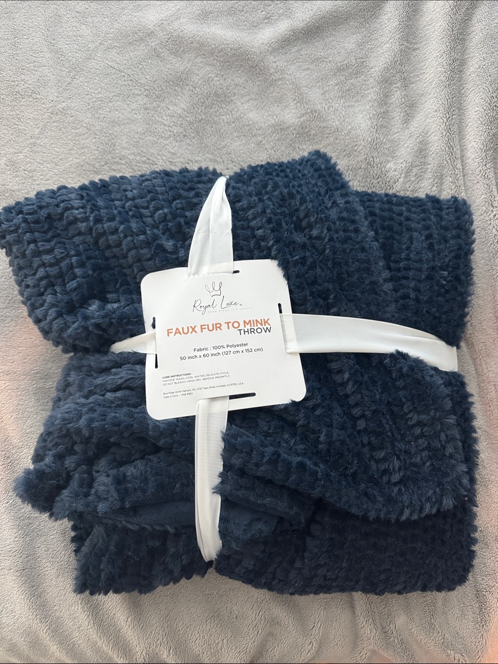 Faux Fur Throw Blanket - Navy Blue